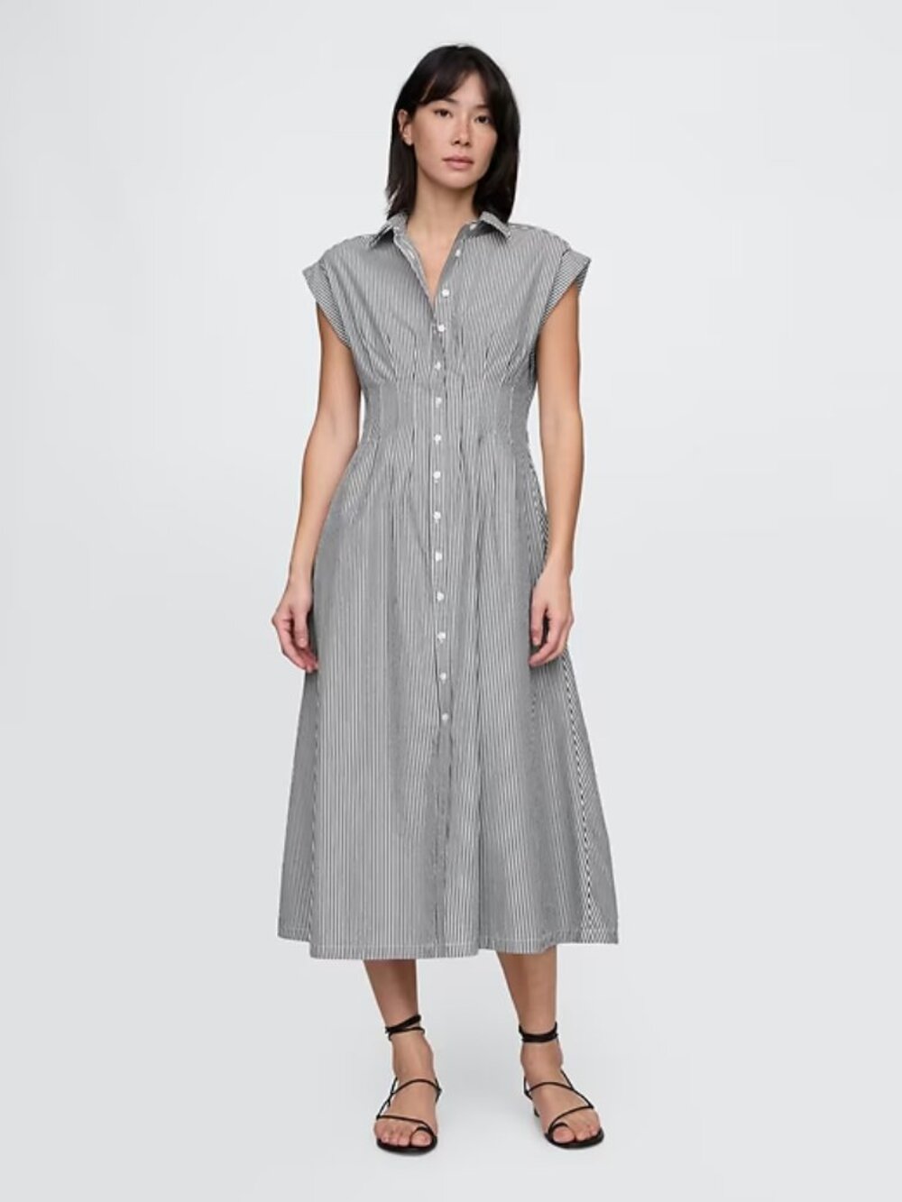 Gap Poplin Midi Cotton Shirtdress in Black Stripe
